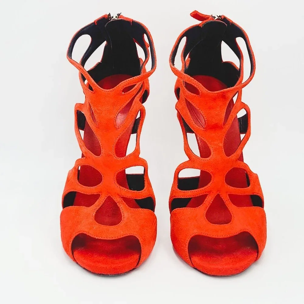 Giuseppe Zanotti Sandals Red Suede Butterfly Cutout Sandals Size 37 - Picture 3 of 6